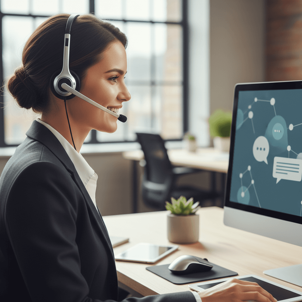 Phone conversation in professional office