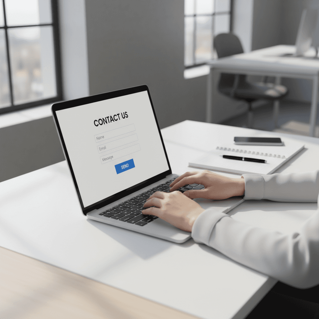 Contact form submission on laptop